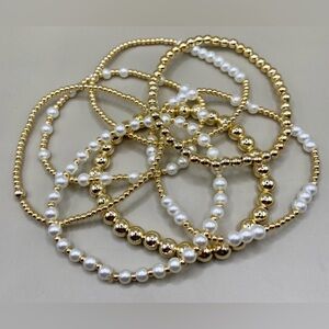 14K Gold Filled Beads With Glass Pearls Stack Bracelets